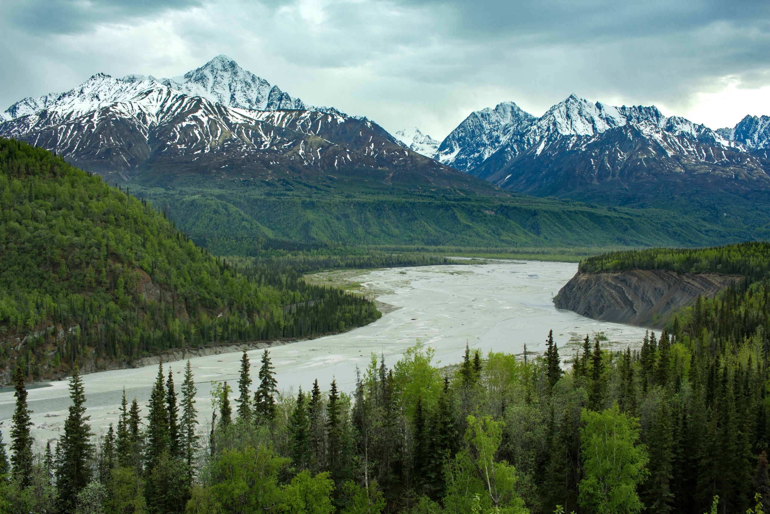 River and Mountains in Alaska, USA.