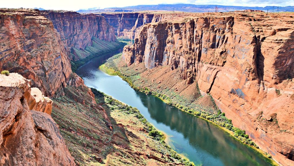 An aerial view of the Colorado river and canyon